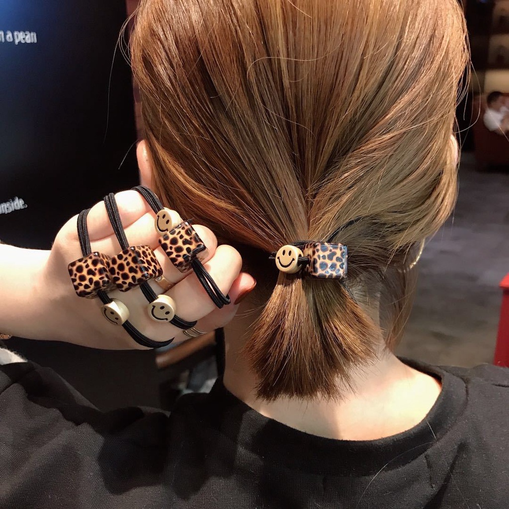 Ikat Rambut Bahan Karet Elastis Motif Print Leopard Gaya Korea