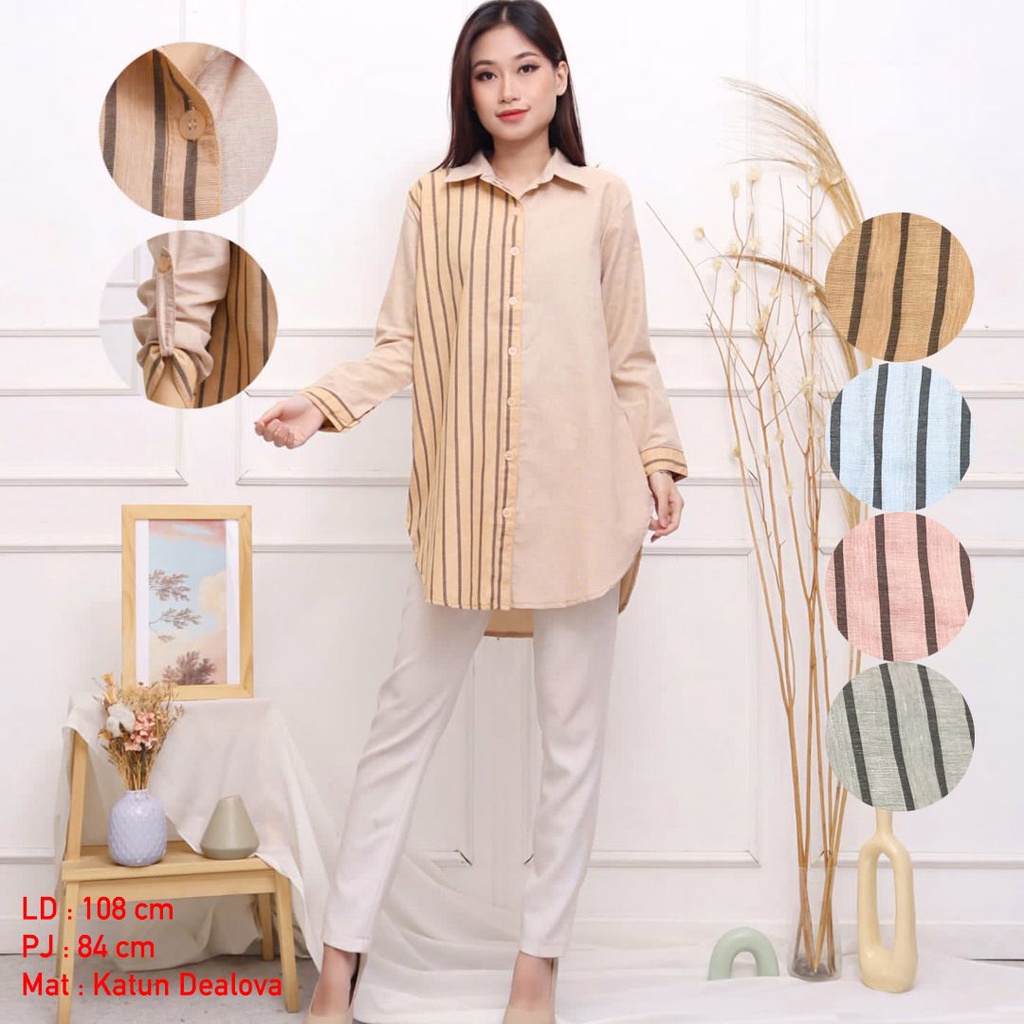 UMISUKA Kemeja Wanita Atasan Lengan Panjang Jumbo Kekinian Casual Korean Tunik Oversize Style Basic Long Sleeve Shirt