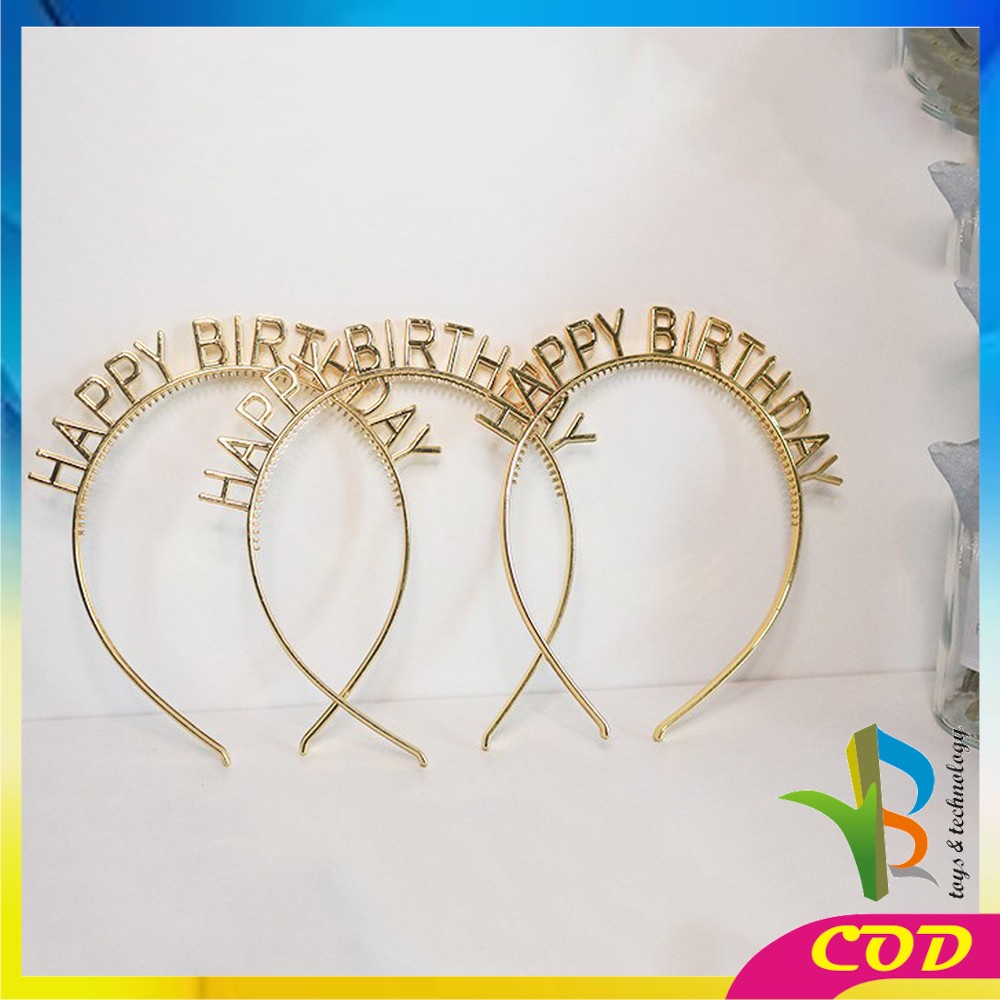 RB-C787 Bando Happy Birthday Silver Anak Bahan Plastik Pesta Ulang Tahun Korean Style / Bendo Wanita Birthday Party Gold Heandband HBD Import