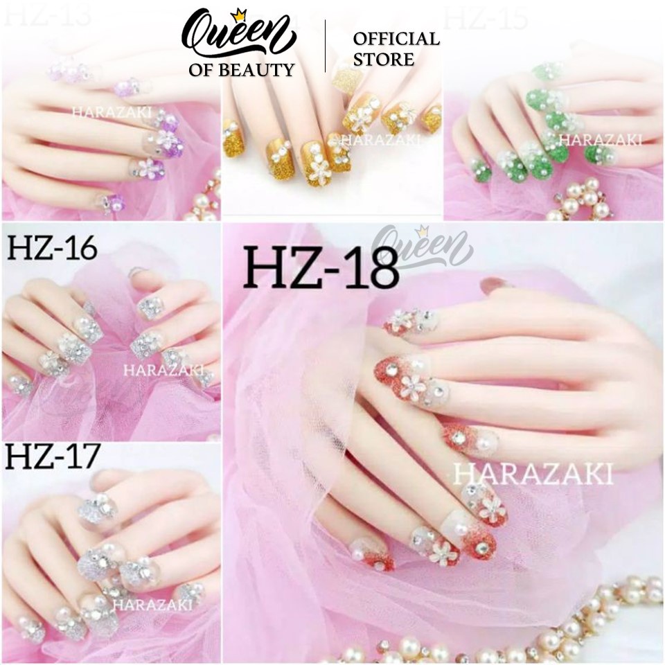 KUKU PALSU PENGANTIN ♥️ Kuku palsu pengantin bunga gold hijau merah ungu