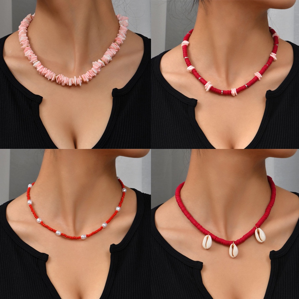 Kalung Warna Merah | Kalung Liontin Fragmen | Aksesoris Pria Dan Wanita | Sendok Garpu Bahan Stainless Steel