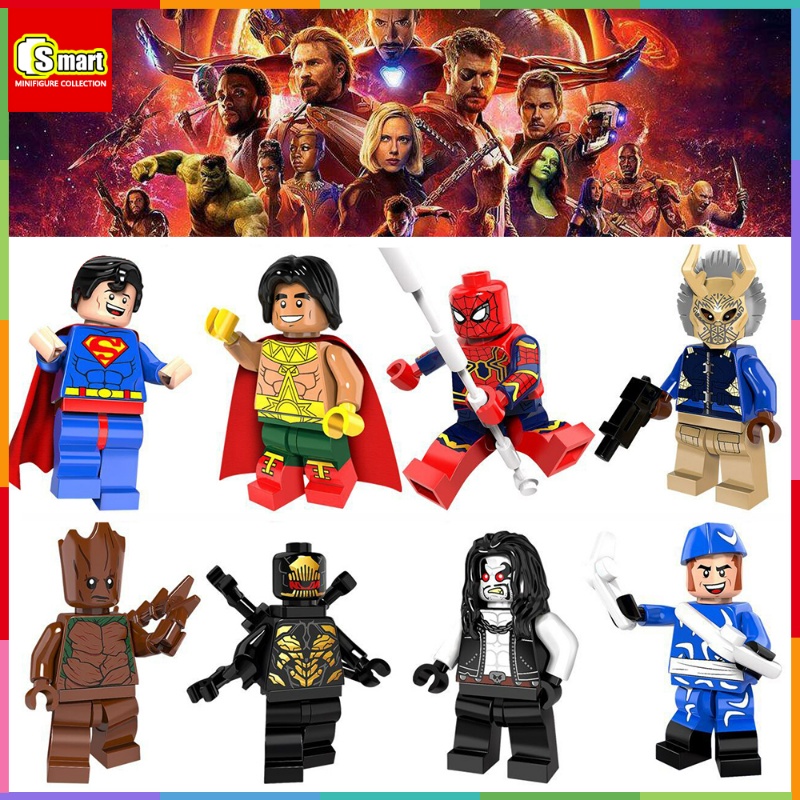 Dc Super Heroes Superman Aquaman Justice League Marvel Spiderman Groot Killer Minifigure Rakitan Mainan