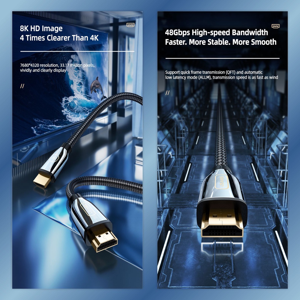 USAMS U67 Kabel  2.1 to Kabel Audio Video Ultra HD 8K/60Hz 4K/120Hz 48Gbps Laptop TV PS5/4/3