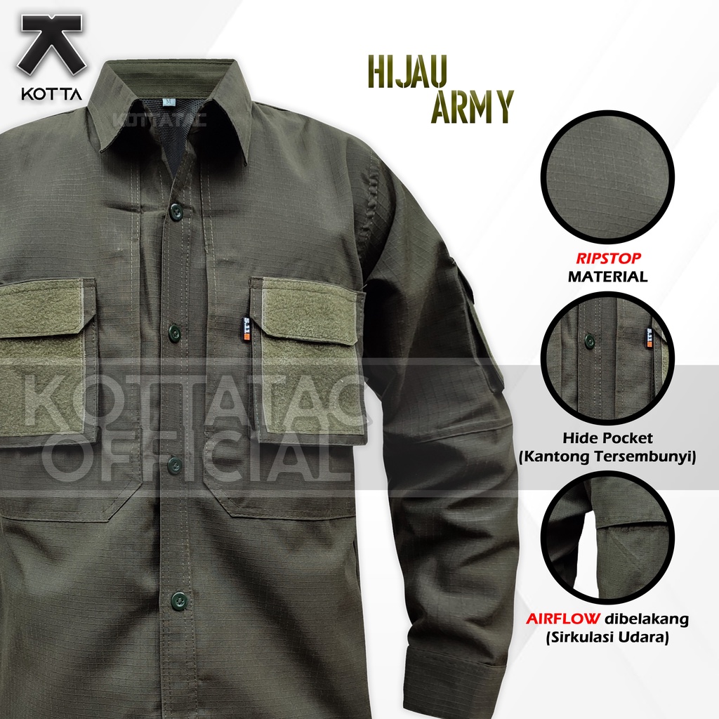 KEMEJA TACTICAL 511 HIJAU LENGAN PANJANG - KEMEJA OUTDOOR HIJAU ARMY - KEMEJA PDL HIJAU - KEMEJA TIM - KEMEJA LAPANGAN