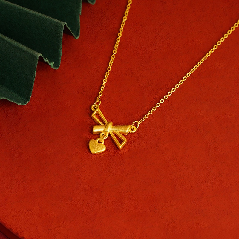 Goldkingdom Fashion Perhiasan 24 K Bangkok Aksesoris Ready Stock Baru Busur Liontin Manis Lucu Wanita Segar Kalung