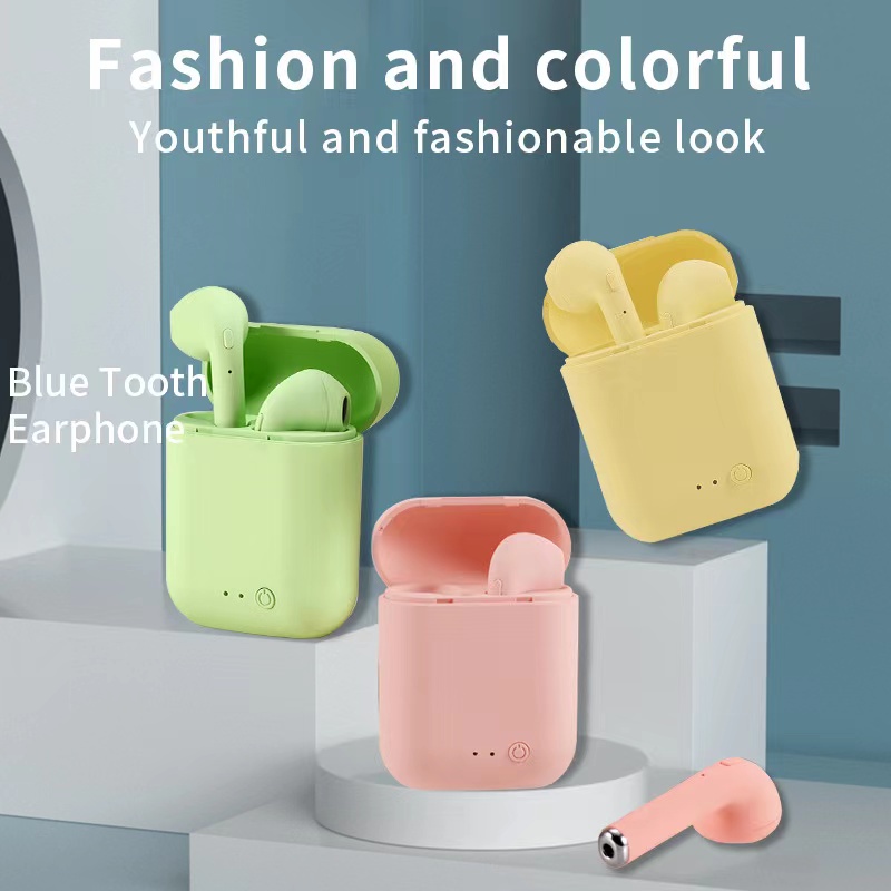 I12 Headset Bluetooth Macaron TWS Headset Earphone Bluetooth Wireless Extra Bass