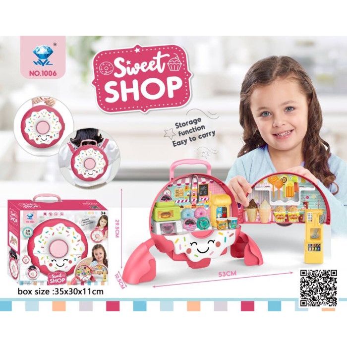 MAINAN ANAK PEREMPUAN SWEET SHOP DONAT BAG KADO MAKE UP LUCU TERBAIK BACKPACK TAS DOUNAT SHOPPING