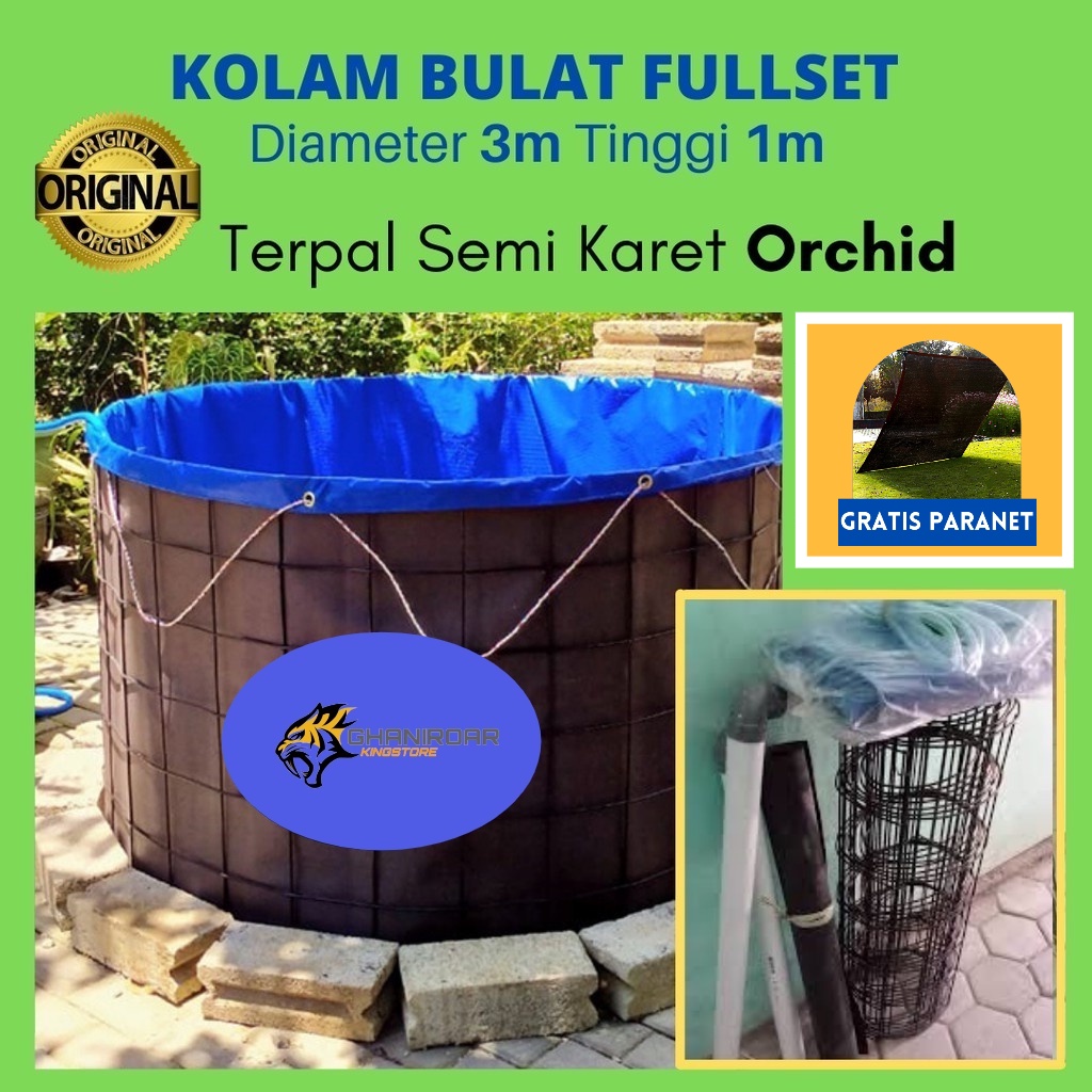 Kolam Terpal Bulat Bioflok fullset  Diameter 3 m Tinggi 1 m tinggal rakit / Kolam Bundar D3