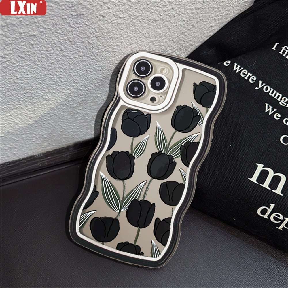 IPHONE Casing Tulip Hitam Untuk Iphone14 14 Pro MAX IPhone13 Pro MAX 11PRO 11PRO MAX 12 12Pro MAX XR XS MAX 6 6S 7 8 Plus SE 2020 Wave Edge TPU Phone Case Cover