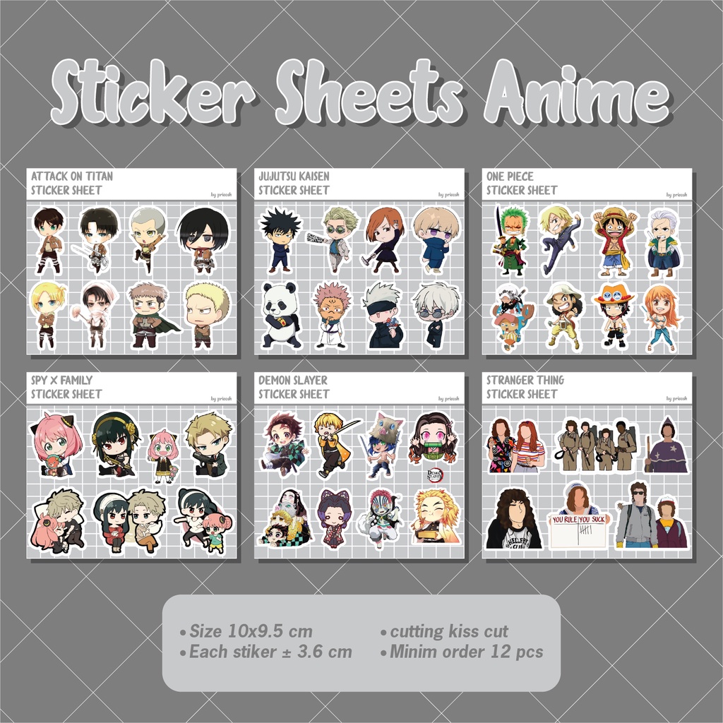 

Sticker Sheets Anime || MINIMAL ORDER 12 PCS