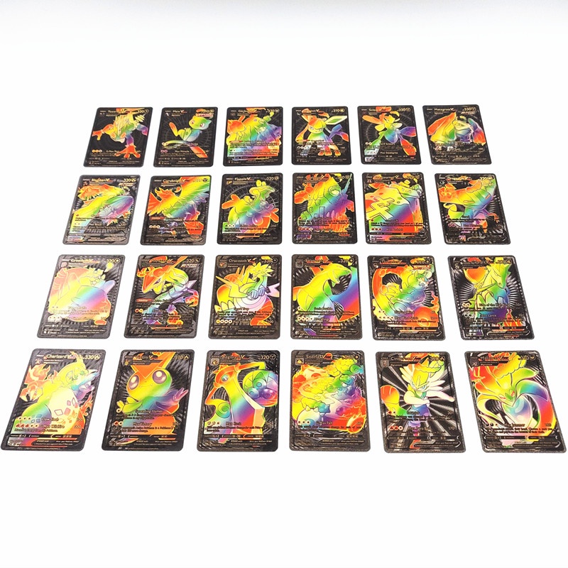 55pcs/box Kartu Rainbow Pokemon Gold Vmax GX EX Silver Hitam Flash Card English Battle Trainer Booster Game Cards