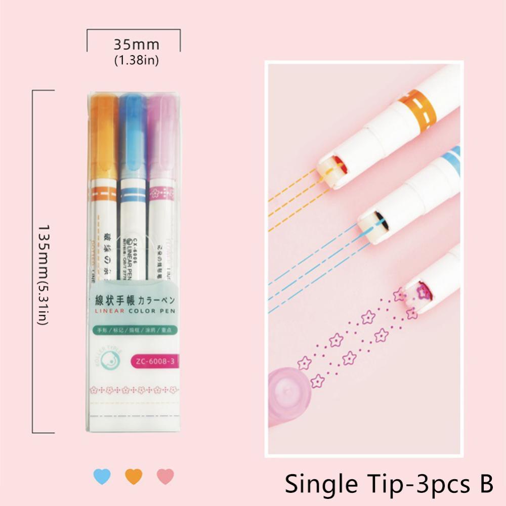 Timekey 3/6pcs Stabilo Pen Single Head Flowers Line Shaped Marker Dengan Roller Curve Liner Marker Untuk Menulis Menggambar Alat Tulis C2J5