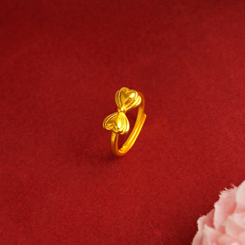 Goldkingdom Perhiasan Fashion Emas Asli Kadar 375Bangkok Aksesoris Ready Stock Cincin Simpul Cina Gaya Retro Busur Dapat Disesuaikan Berlapis Emas Cincin Sederhana