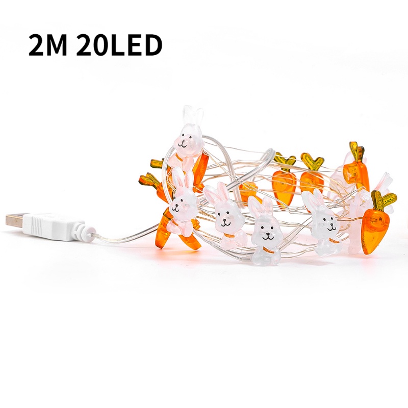 1m 10LED Easter Bunny String Lights Dekorasi/USB Charging Wortel Kelinci Peri Cahaya Untuk Pesta Paskah Anak-Anak Nikmat Hadiah