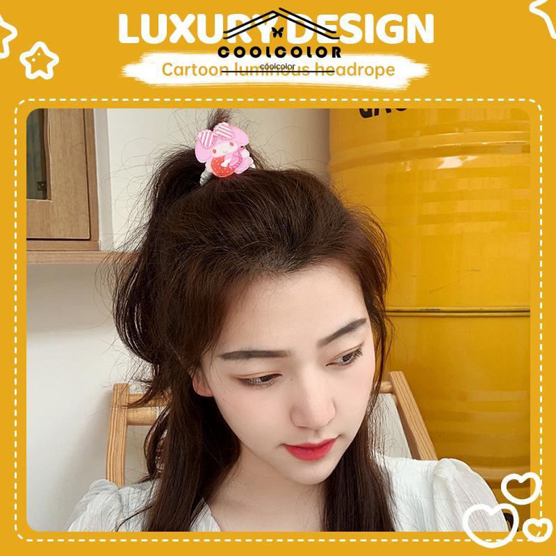COD❤️Karet Rambut Anak Sanrio Satin Kerut Bercahaya Kuromi Karet Gelang Tali Rambut Perempuan Lucu Aksesoris Rambut- cl