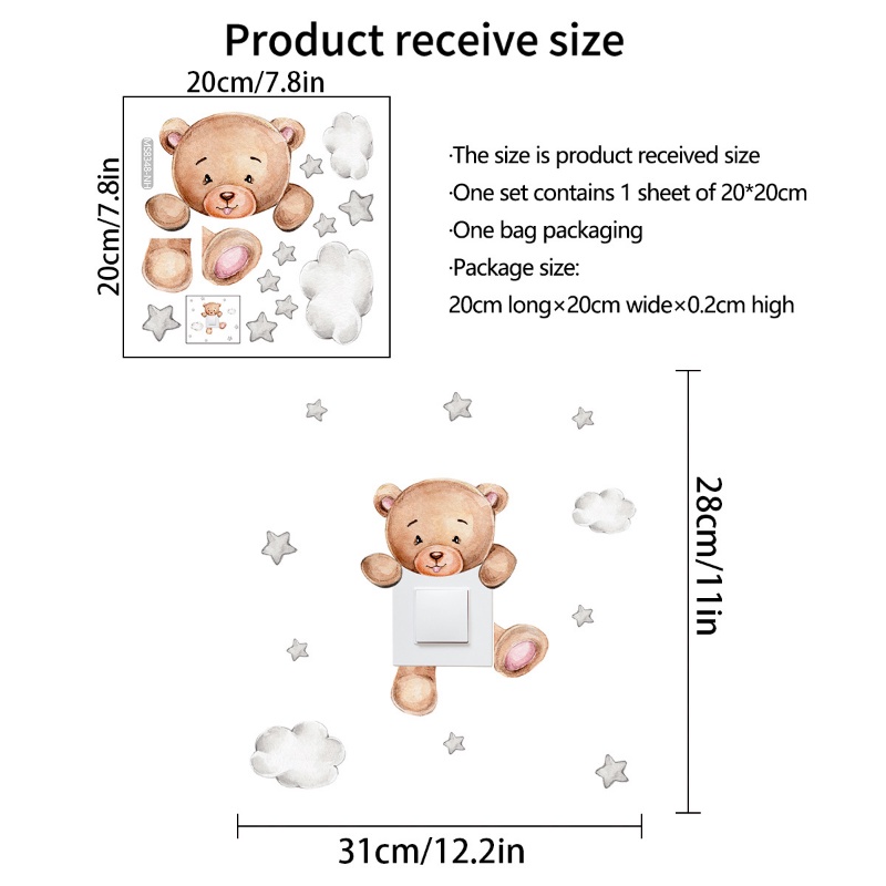 Cartoon Bear Star Switch Sticker / Self-adhesive Cute Bear Clouds Wall Decal For Kid Baby Bedroom Decoration