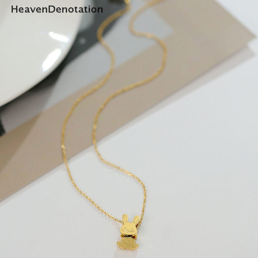 [HeavenDenotation] Baja Titanium Menari Kelinci Kalung Kelinci Lucu Liontin Rantai Choker Perhiasan Fashion Swing Rabbit Necklace Untuk Wanita Perhiasan HDV