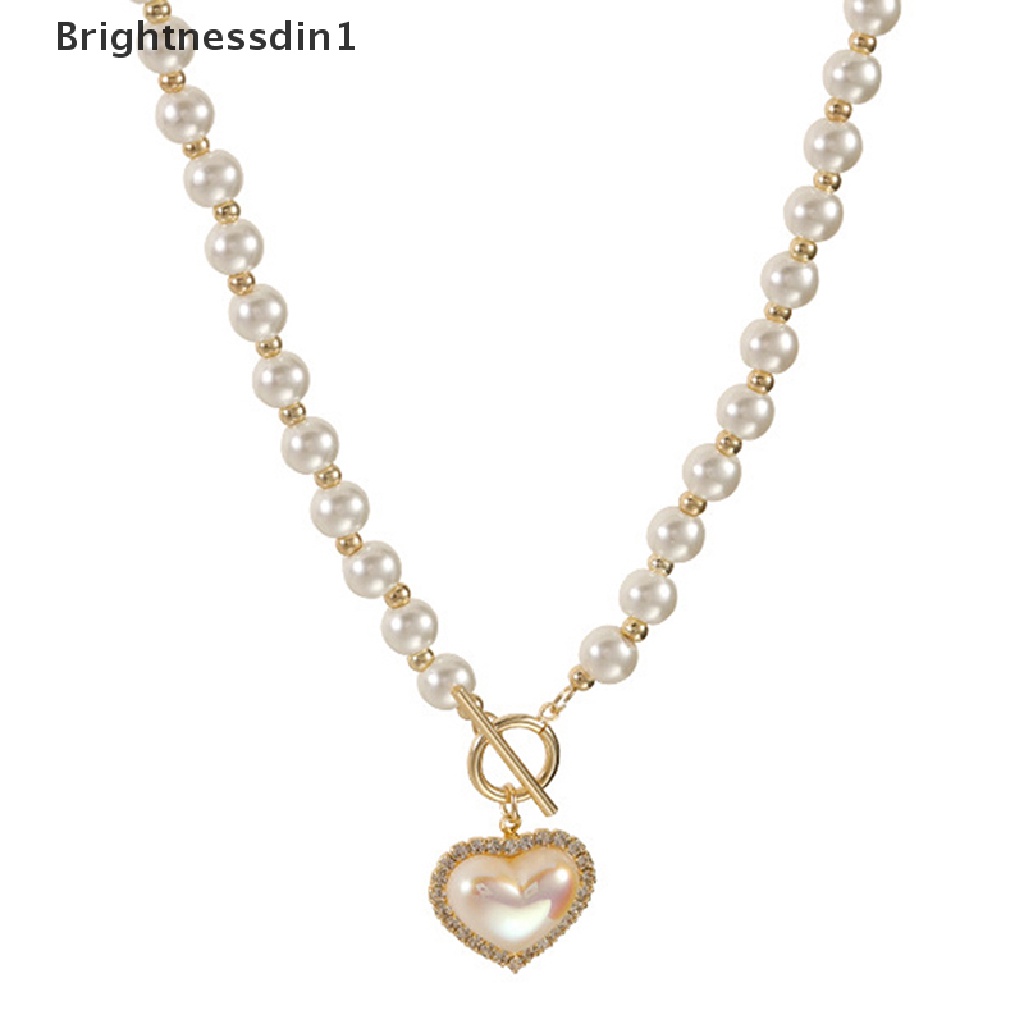 [Brightnessdin1] Mutiara Manik-Manik Kalung Sederhana Manis OT Gesper Rantai Klavikula Jantung Tergantung Kalung Untuk Wanita Wanita Trendi Mutiara Rantai Chokers Necklaces Fashion Perhiasan Butik