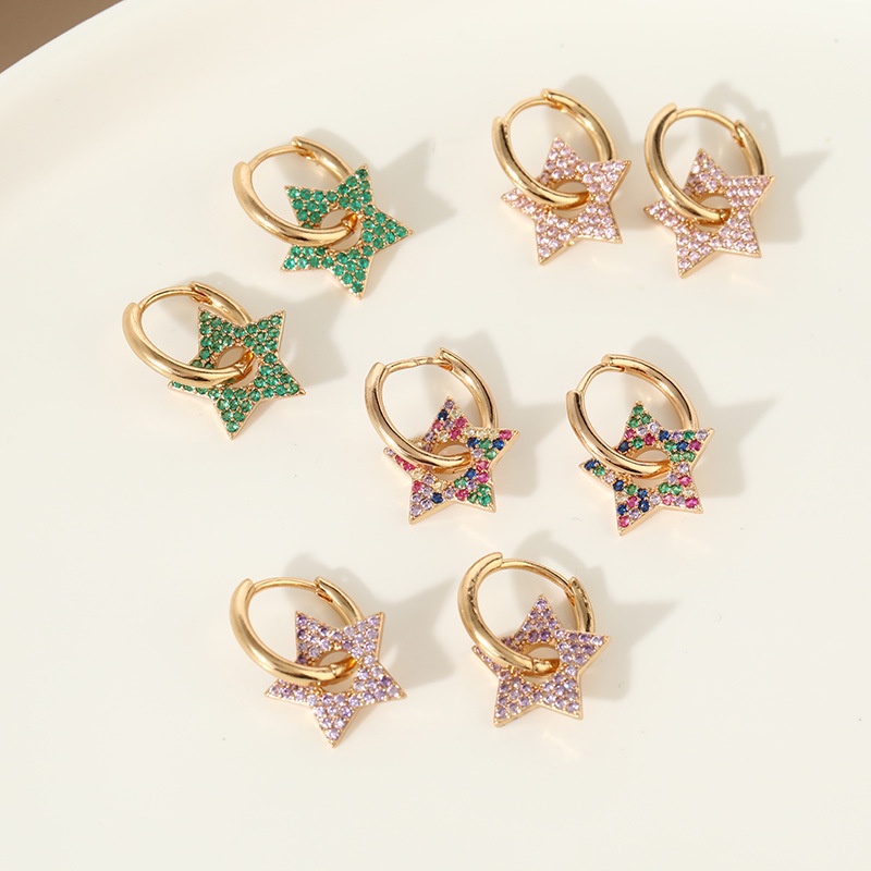 Anting Tusuk Gantung Desain Bintang Hollow Hias Berlian Gaya Korea Anti Air / Alergi Untuk Wanita