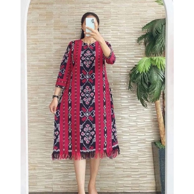 Dress Tenun Wanita - Midi Dress Tenun - Baju Tenun Wanita