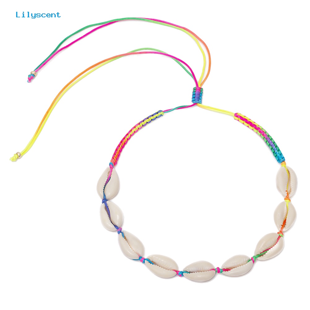 [LS] Hawai Wanita Cowrie Shell Warna-Warni Dikepang Tali Choker Adjustable Necklace