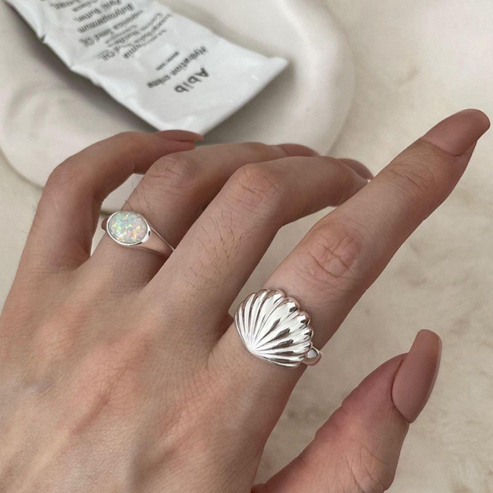 Mxbeauty Wanita Terbuka Cincin Hadiah Geometris Shell Temperamen Retro Batu Gaya Korea Cincin