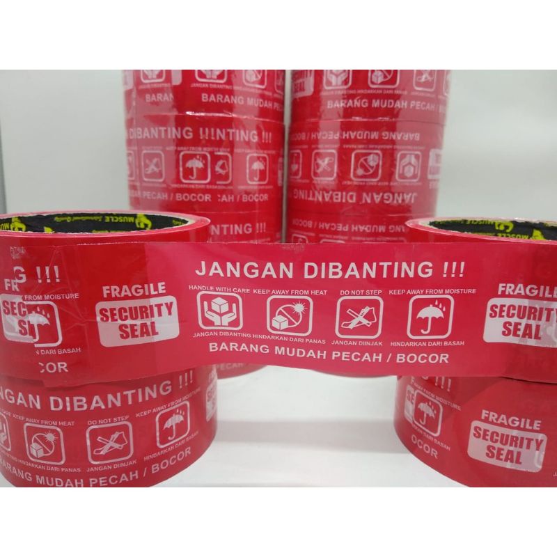 

Lakban " Jangan Dibanting " 50 Yard FRAGILE SECURITY SEAL Lem Kuat Tape