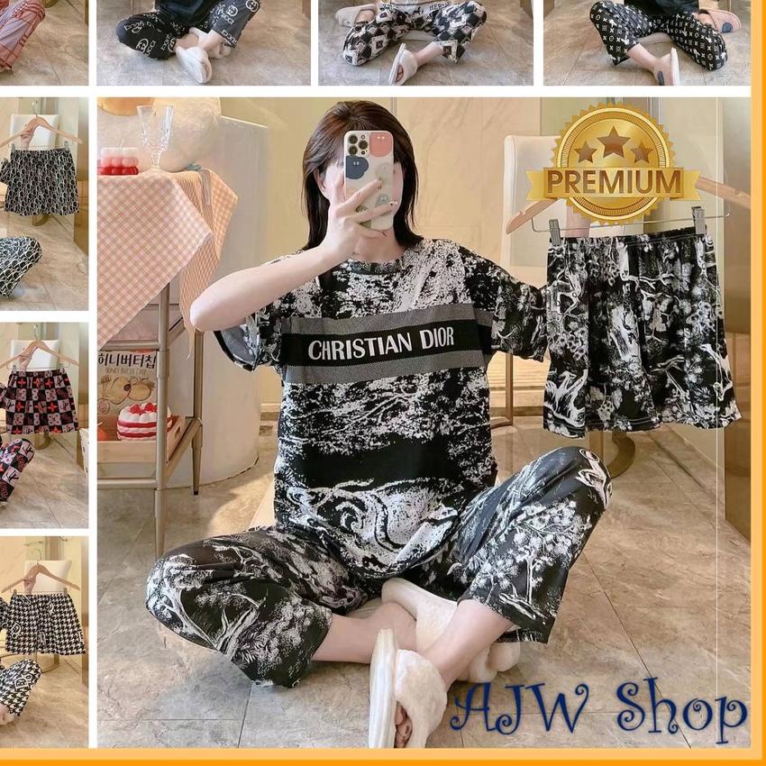 ✭ AJW Shop Piyama 3 in 1 | Piyama Lengan Pendek | Baju Tidur Impor | Baju Tidur 3in1 ➴