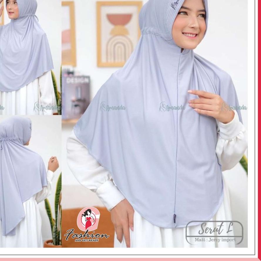 ✔ AMANDA - JILBAB SERUT JERSEY IMPORT SIZE L | Kerudung Serut Pet Bordir Jumbo