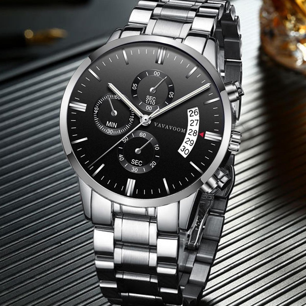 SANGCAKRA COD - Jam tangan Pria Bisnis AnalogTerbaru 2023 Strap Rantai Stainless Steel Tahan Air Luminous Aktif Keren Mewah Dan Elegan - JV9