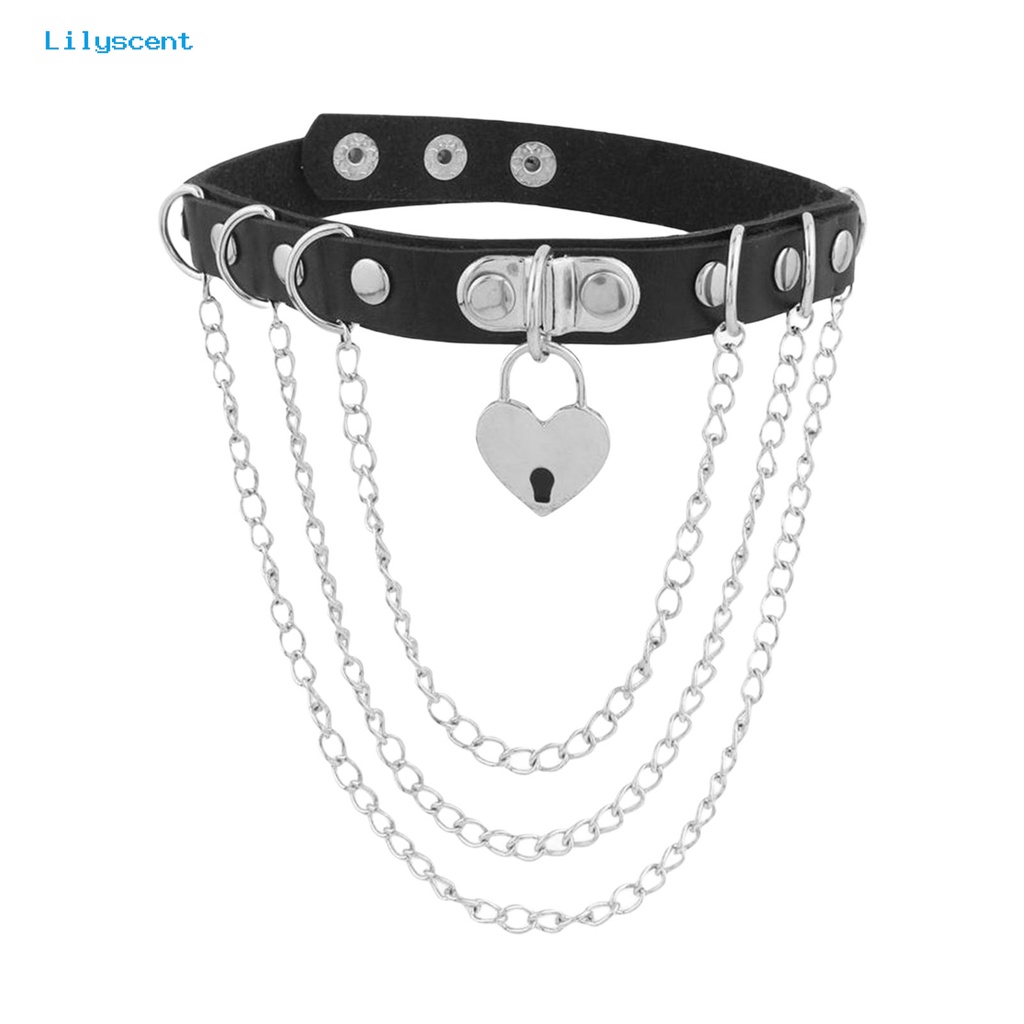 [LS] Kalung Choker Gaya Punk Gothic Hip Hop Cinta Hati Liontin Berlebihan Dekorasi Kulit Imitasi Wanita Rantai Logam Rumbai Liontin Kalung Fashion Perhiasan Untuk Pesta