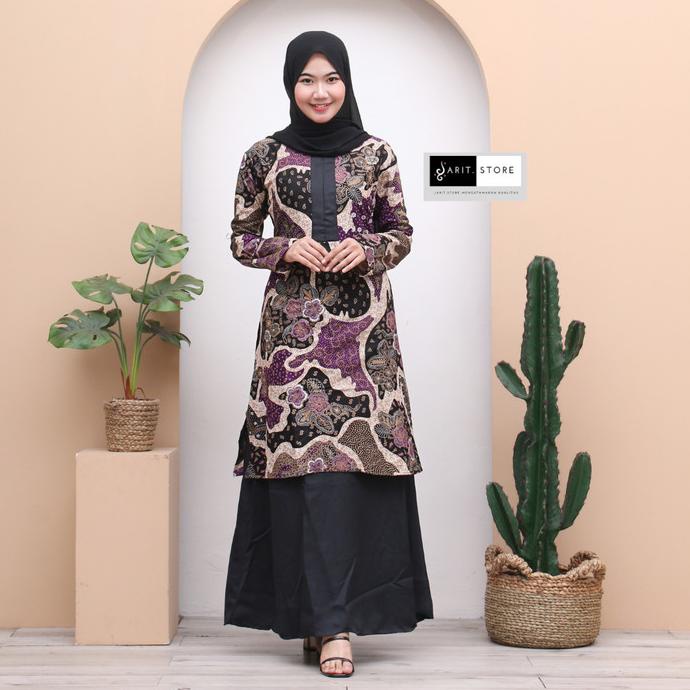 terbaru  gamis batik kombinasi polos syari wanita modern terbaru s m l xl ready