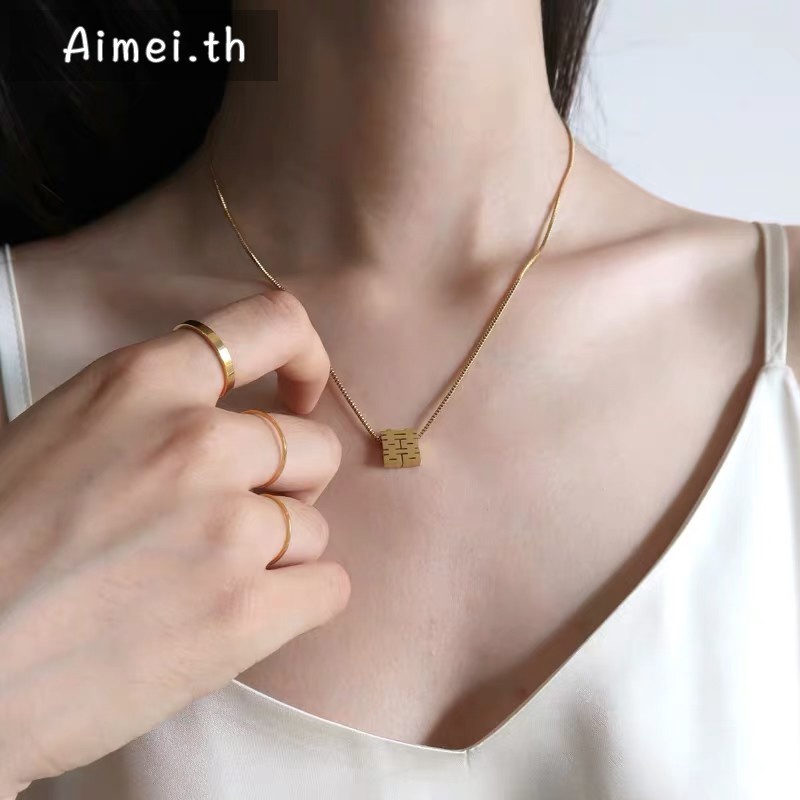 Kalung Rantai Klavikula Model Hollow | Kalung Liontin Kebahagiaan Ganda Warna Emas | Aksesoris Bahan Titanium Steel 18k Warna Rose Gold | Perhiasan Bahan Stainless Steel Untuk Hadiah