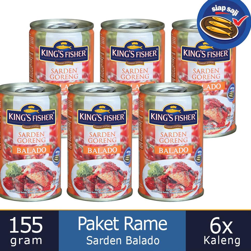 

☛ Tinggal klik King's Fisher Paket 6 pcs Sarden goreng mini rasa saus balado Makanan Kaleng 155 gr ...,,