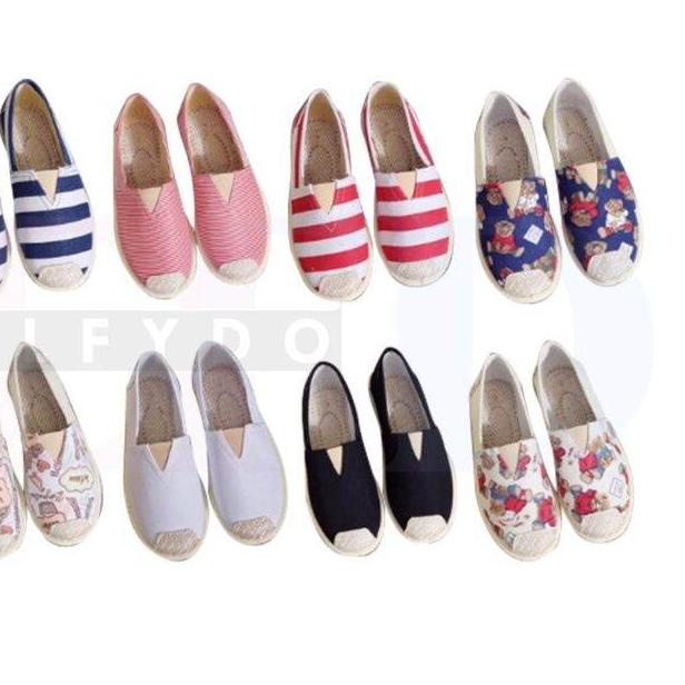 ✨COD✨ ELFYDO - SHS007 Sepatu Flat Shoes Sepatu Pansus Wanita Bahan Kain Katun A - H Jakarta Pansus I