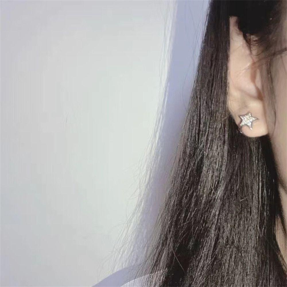 Needway   Pentagram Star Stud Earring Kepribadian Anting Korea Sederhana Pesta Desain Fashion Warna Solid Temperamen Peri Telinga Tulang Kuku