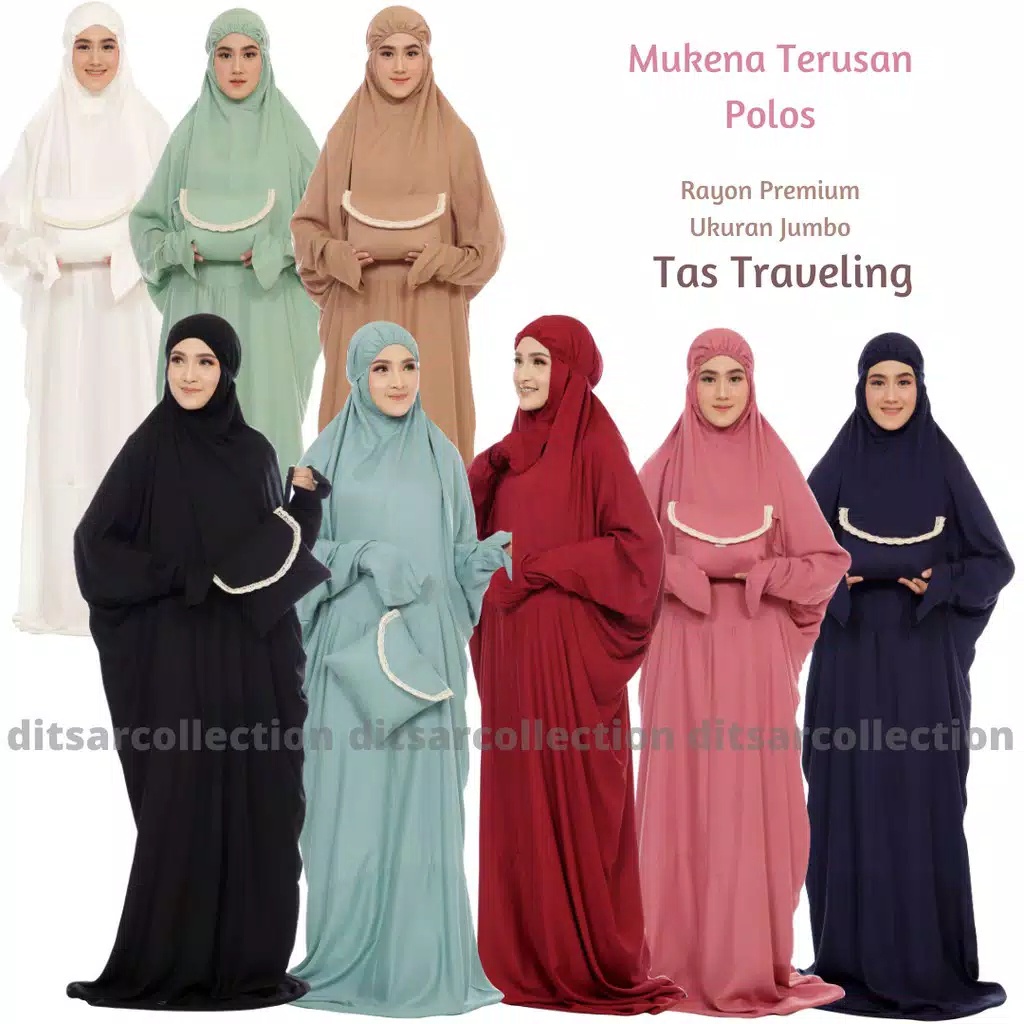 Mukena Terusan Traveling Polos Dewasa Katun Rayon