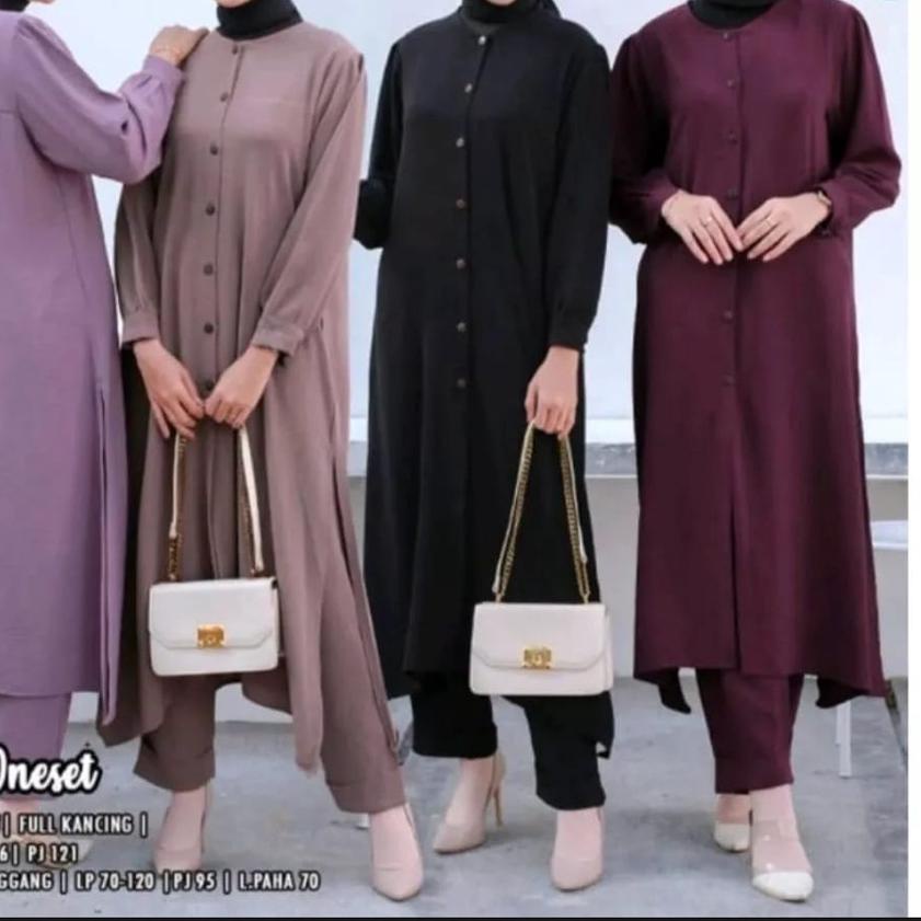 ❋ Stelan Long Tunik Cringkle Kemeja Kancing Depan Belakang || ONE SET LONG TUNIK CRINKLE DIVYA ONE S