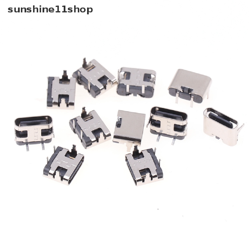 Sho 10Pcs Tipe-C 2Pin Horizontal90° Papan Colokan Quick Charging Type-C Female USB Female Plug-in Connector N