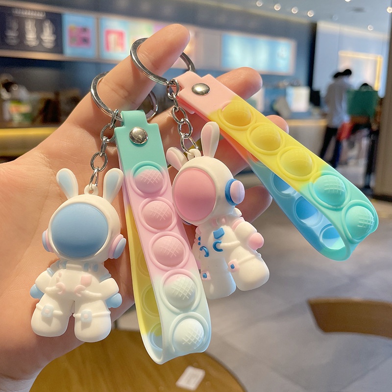 3d Space Rabbit Key Chain Resin Karet Lembut Bunny Doll Keyring Bag Charm Liontin Pink Biru Pasangan Gantungan Kunci Untuk Wanita Anak