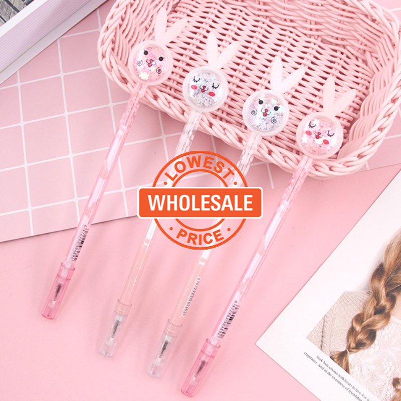 [Wholesale Prices] Cute Expression Writing Stationery Shiny Sequin Stationery Pen Creative Rabbit Ears Signature Pen Dream Girl Black Neutral Pen Transparent Bar 0.5mm Exam Marker