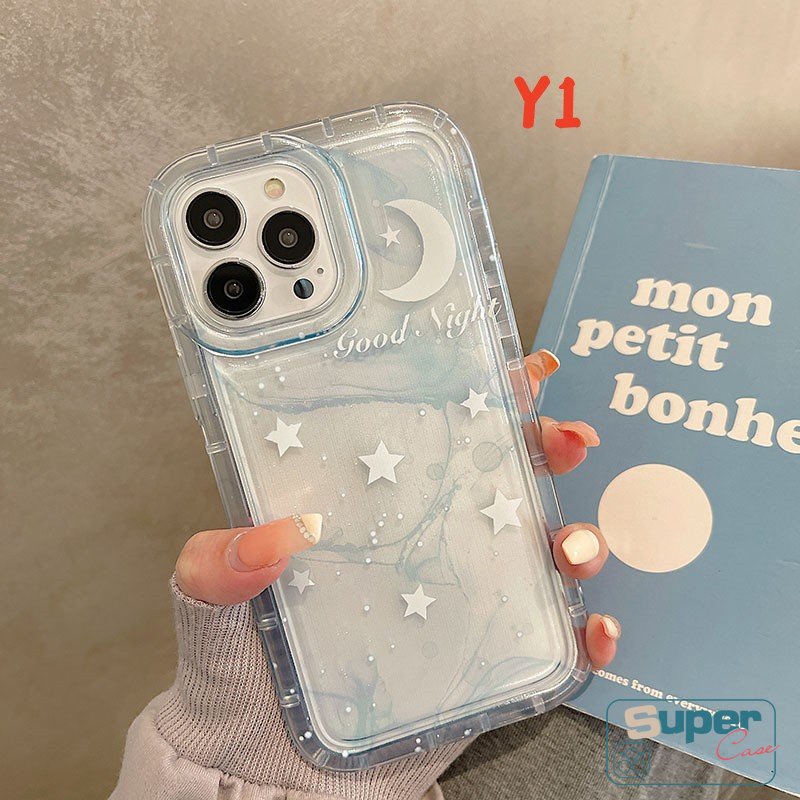 IPHONE Kompatibel Untuk Iphone11 Pro 7Plus 8Plus XR X 6Plus XS Max11 13 12 14 Pro Max Fantasi Langit Berbintang Lembut Tpu Case Gradien Bintang Bulan Pewarna Shockproof Airbag Pasangan Ponsel Cover