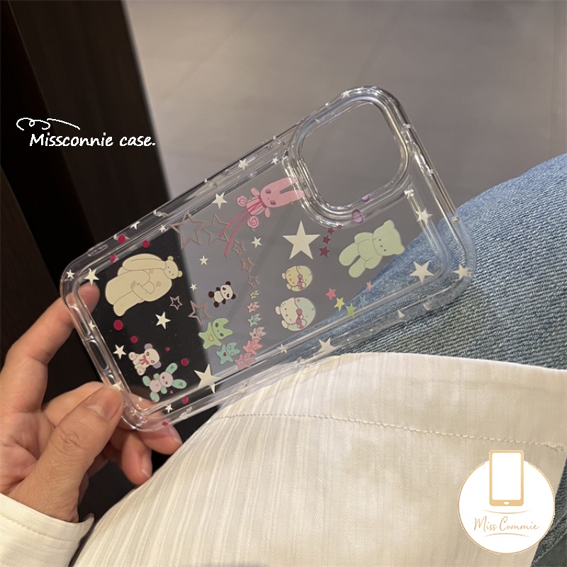 Casing Ponsel Kucing Kartun Kompatibel Untuk iPhone 7Plus 11 13 14 12 Pro Max XR 7 8 6s 6 Plus X XS Max SE 2020 Ins Korea Lucu Beruang Bintang Airbag Shockproof Bening Lembut Tpu Cover