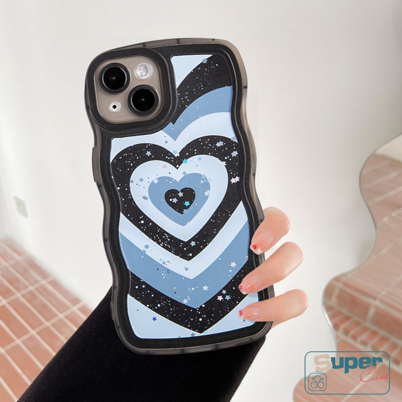 IPHONE Kompatibel Untuk Iphone11 7 Plus 14 13 12 Pro Max XR 6 6s 8 14Plus X XS Max SE 2020 Bling Bintang Lembut TPU Silicon Wavy Edge Pattern Cover Gradient Love Heart Phone Case