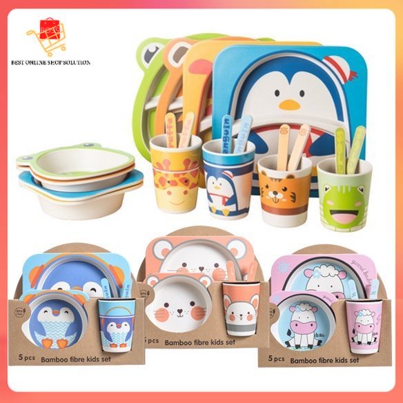 5pcs Set Alat Makan Anak Dengan Variasi Desain Karakter Lucu Peralatan Makan Anak Set