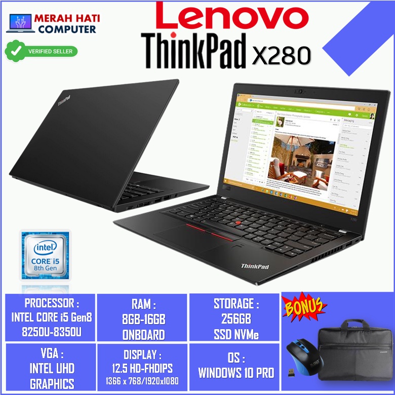 Laptop LENOVO THINKPAD X280 INTEL I5 8250U 8GB 256GB 12.5&quot; FHD TOUCH WIN10PRO Termurah