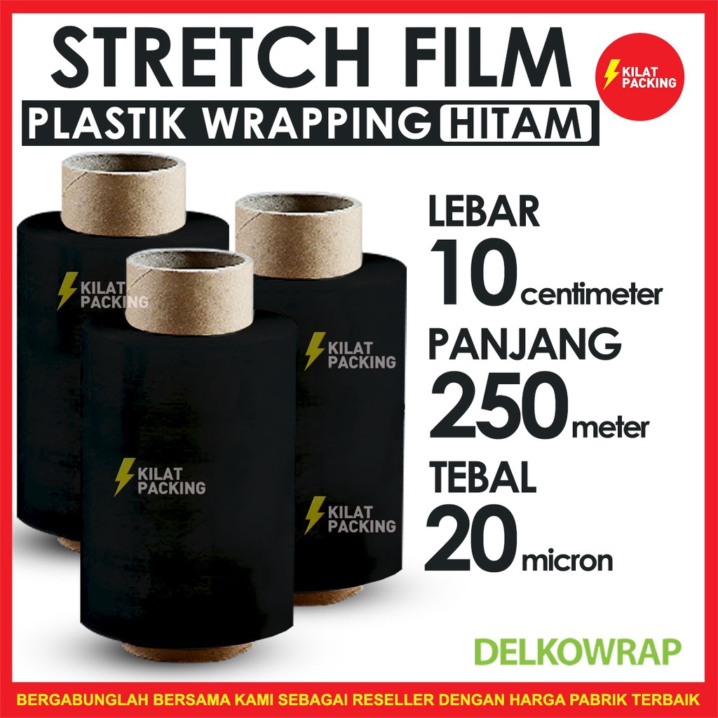 

HITAM PLASTIK WRAPPING 10CM X 250M STRETCH FILM PLASTIC WRAP DELKOWRAP SATUAN