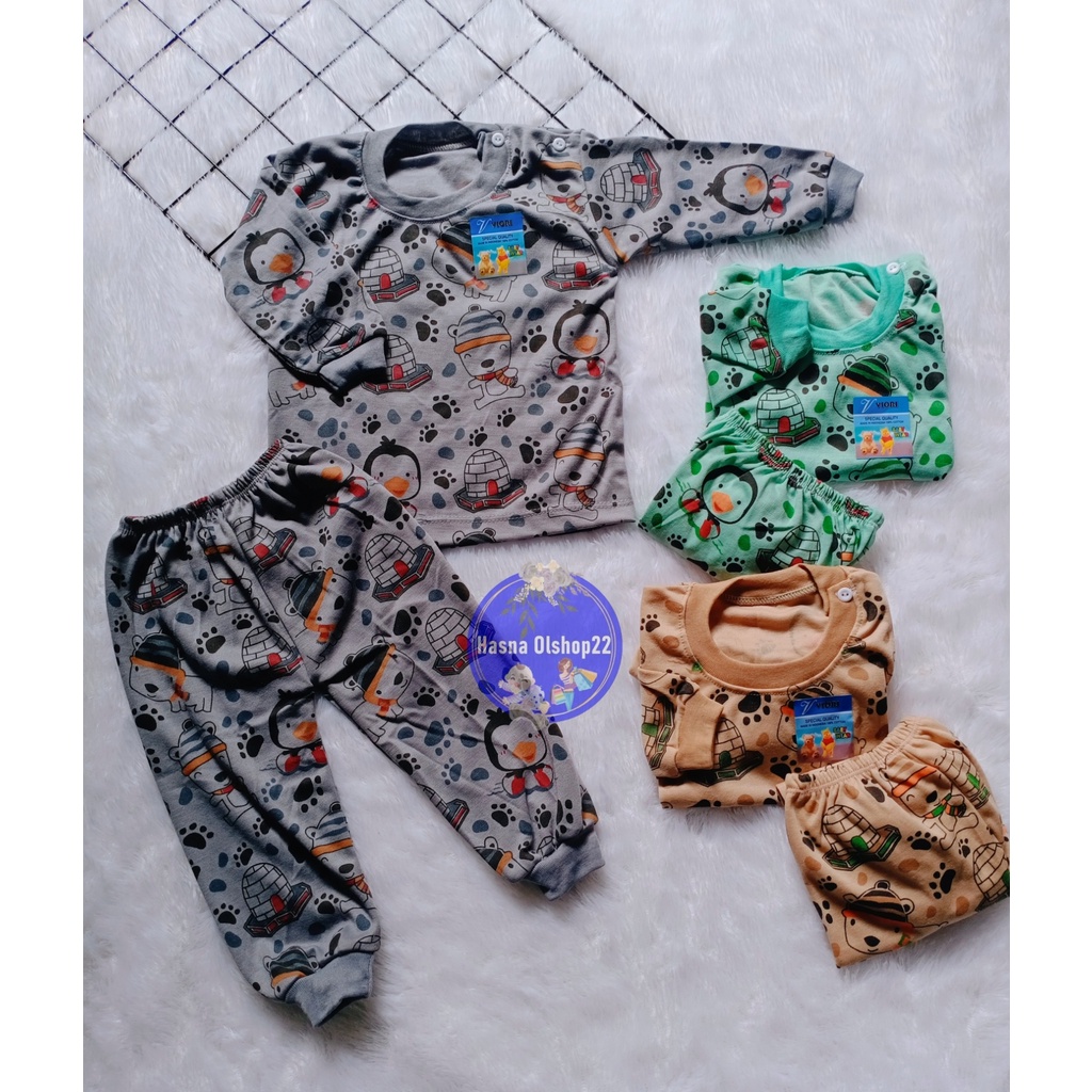 Setelan Baju Bayi Piyama Bayi Panjang PINGUIN Warna Viori Size 6-18 Bulan / Kaos Anak Panjang FullPrin