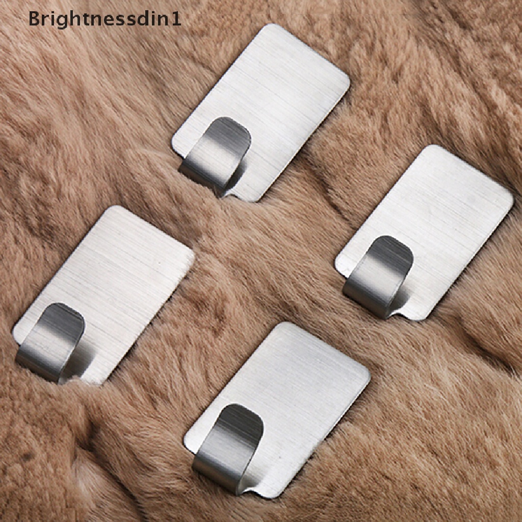 [Brightnessdin1] 6x Perekat Dapur Dinding Pintu Stainless Steel Square Stick Holder Hook Gantungan Butik