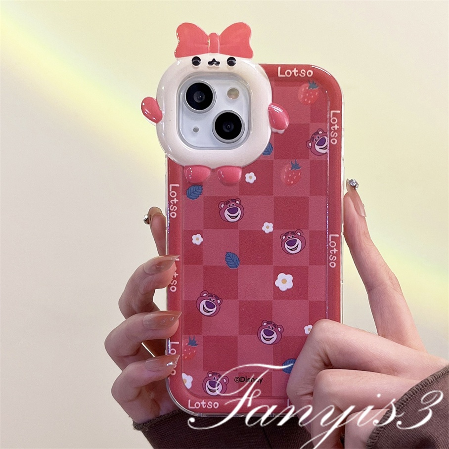 Realme C53 10 C35 C31 C30 C25Y C21Y C25 C15 C12 C11 C21 C20 C17 C3 Realme 9i 7i 6i 5i 5s 5 Narzo 50A 50i Prime Strawberry Bear Little Monster Lens Phone Case Soft Cover Pelindung